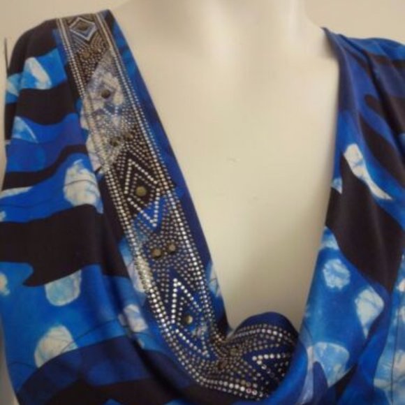 EMILIO PUCCI COBALT BLUE CRYSTALS STUDDED COLLAR NECK SILK SLEEVELESS TOP 40 - Picture 5 of 9